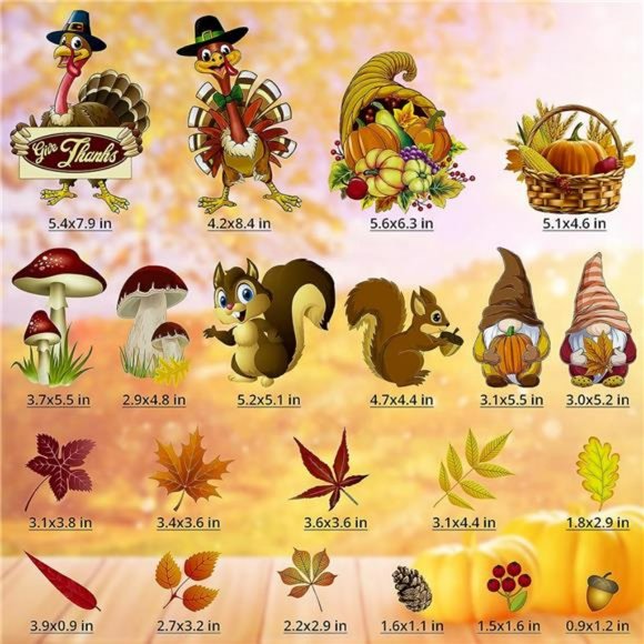 126 PCS Thanksgiving Window Clings Fall Decor Window Decals Sticker Double-Sided - Picture 6 of 7